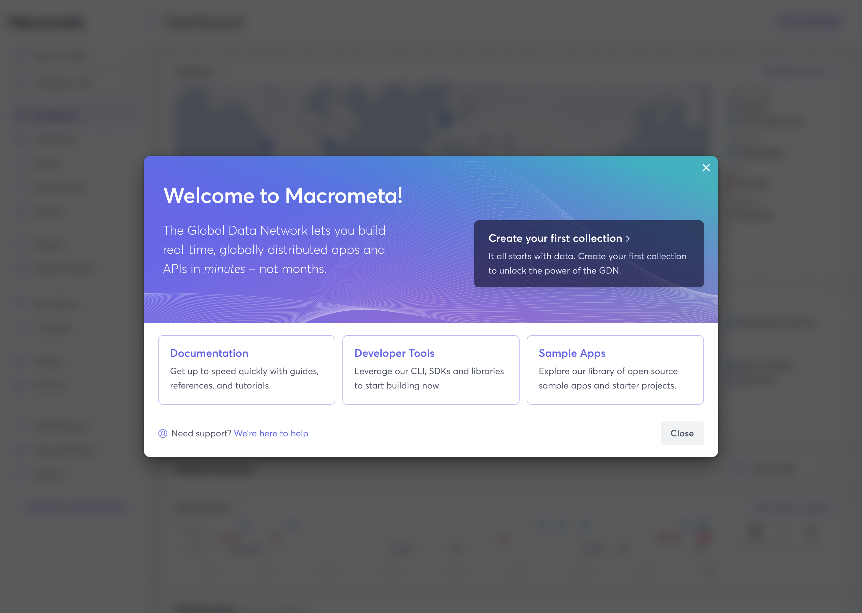 Macrometa web console signup welcome view